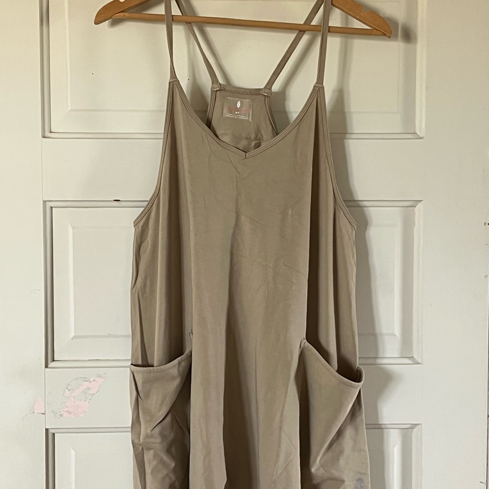 Free People Tan Relaxed Fit Jumpsuit with Utilitarian Design